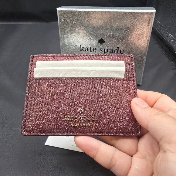 Kate Spade Boxed Shimmy Glitter Fabric Small Slim Card Holder Case K4712 - Picture 3 of 6